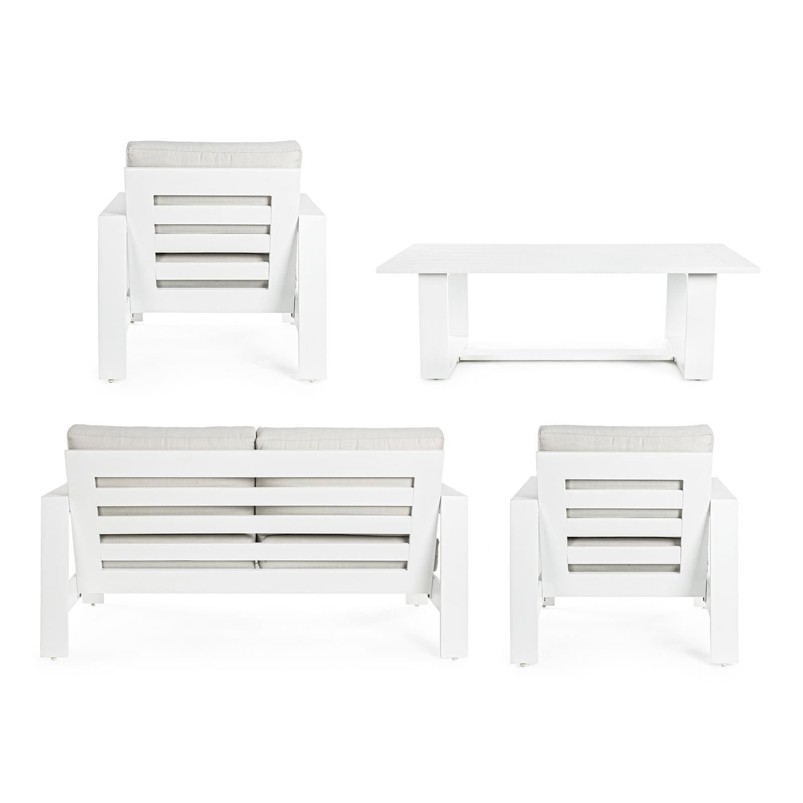 SALOTTINO ATLANTIC IN ALLUMINIO BIANCO DA GIARDINO PER ESTERNO SALOTTO VERANDA 4 PEZZI