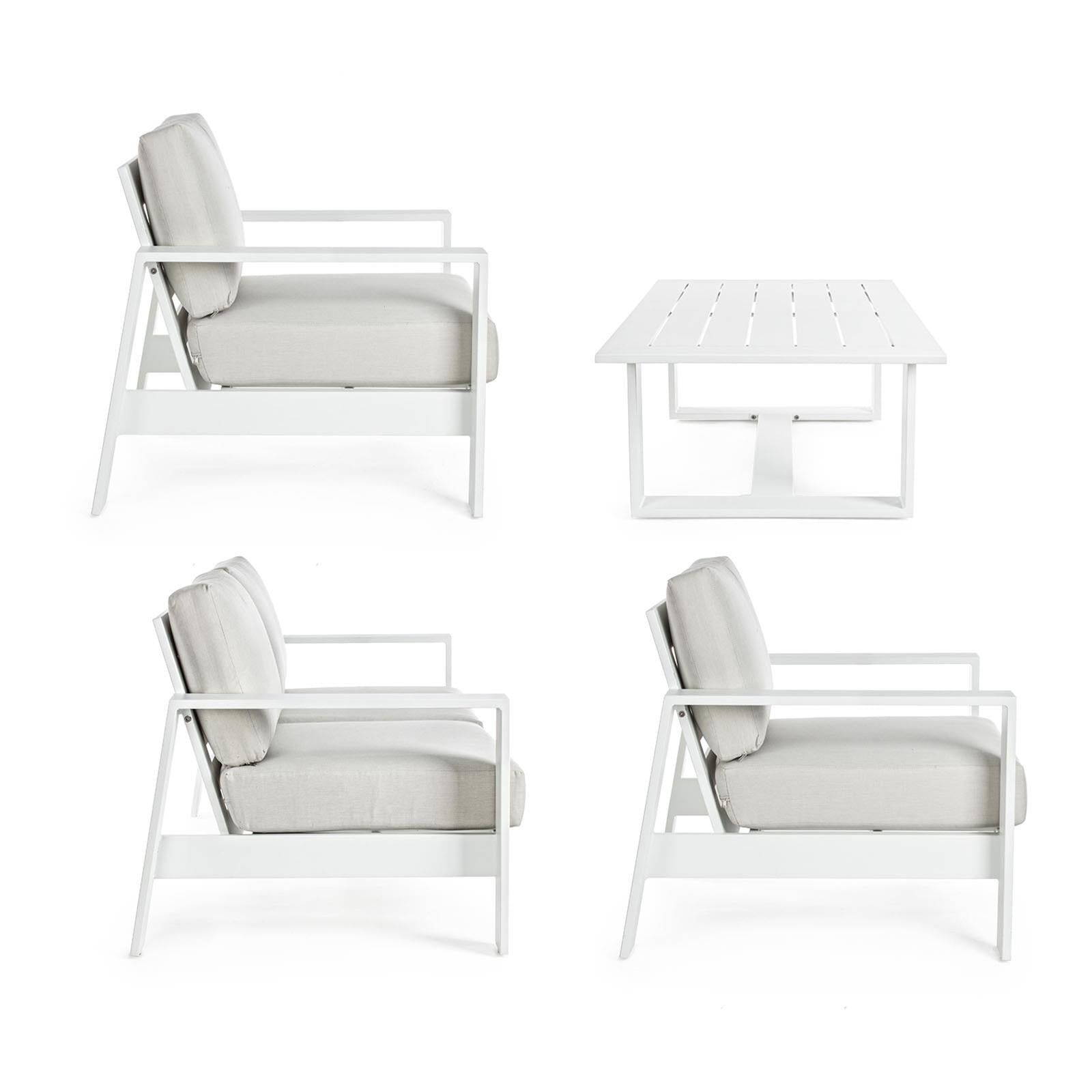 SALOTTINO ATLANTIC IN ALLUMINIO BIANCO DA GIARDINO PER ESTERNO SALOTTO VERANDA 4 PEZZI