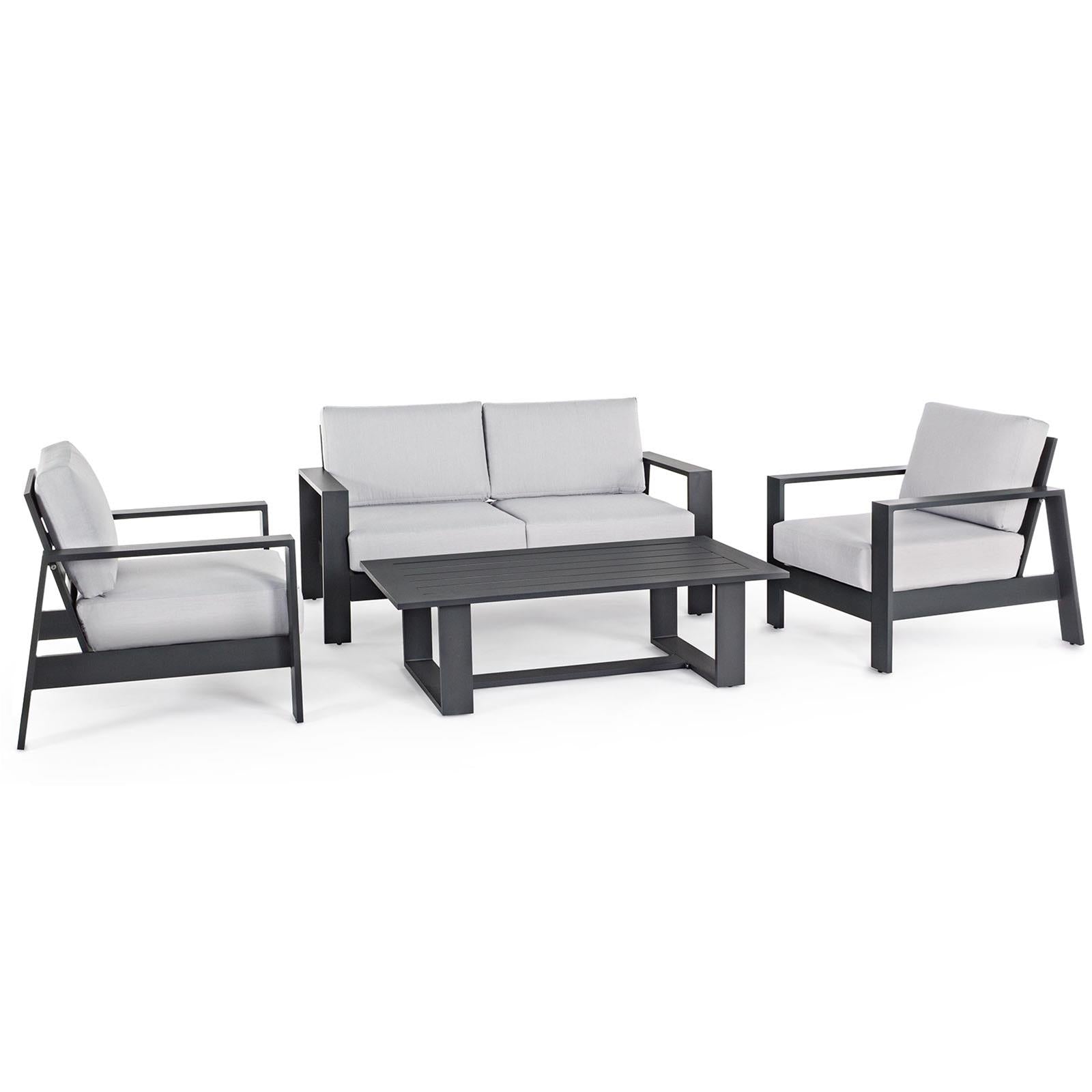 SALOTTINO ATLANTIC IN ALLUMINIO ANTRACITE DA GIARDINO PER ESTERNO SALOTTO VERANDA 4 PEZZI