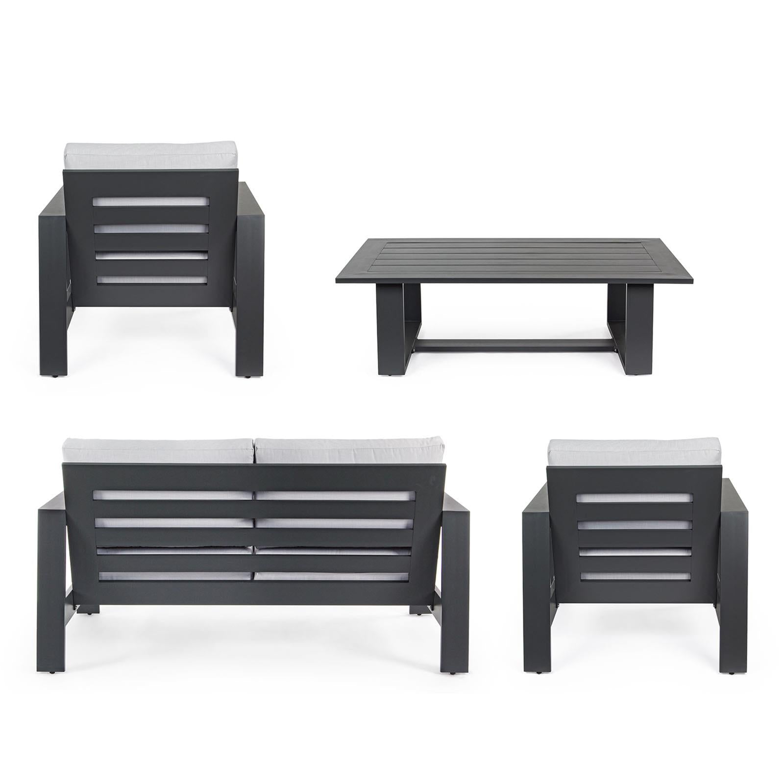 SALOTTINO ATLANTIC IN ALLUMINIO ANTRACITE DA GIARDINO PER ESTERNO SALOTTO VERANDA 4 PEZZI