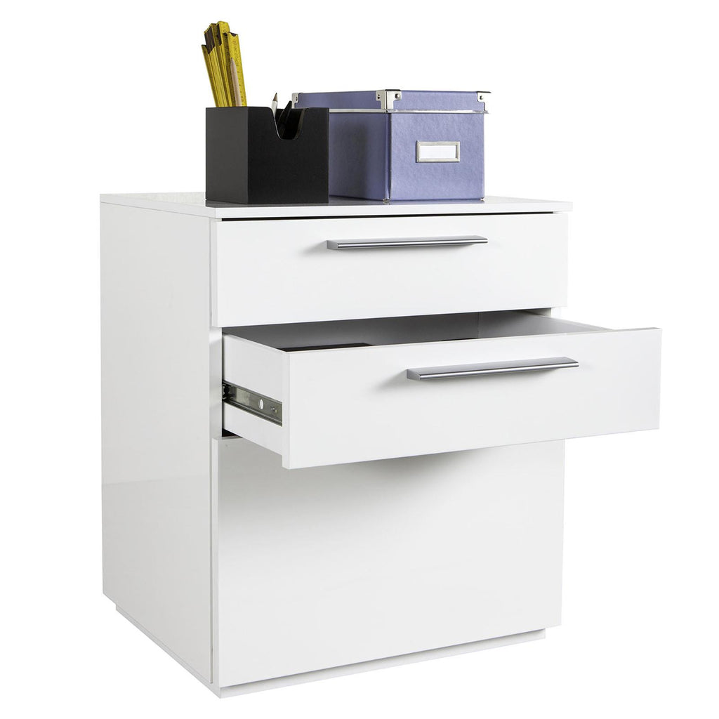 CASSETTIERA DA UFFICIO 3 CASSETTI PER SCRIVANIA BIANCO LACCATO CON RUOTE H 60 CM