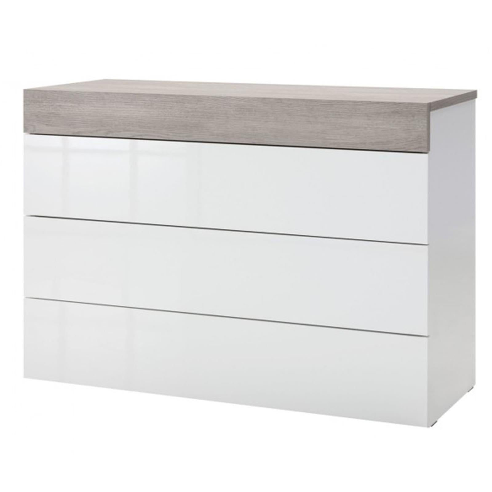 COMODINO GELOSIA CASSETTIERA CON 4 CASSETTI LACCATO BIANCO LUCIDO E GESSATO H 85 CM