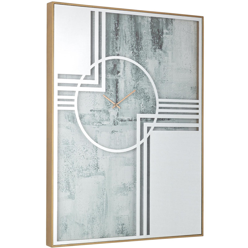 QUADRO CON OROLOGIO MODERNO 80 CM GLACE STAMPA SU TELA BIANCO E GRIGIO MINIMALISTA