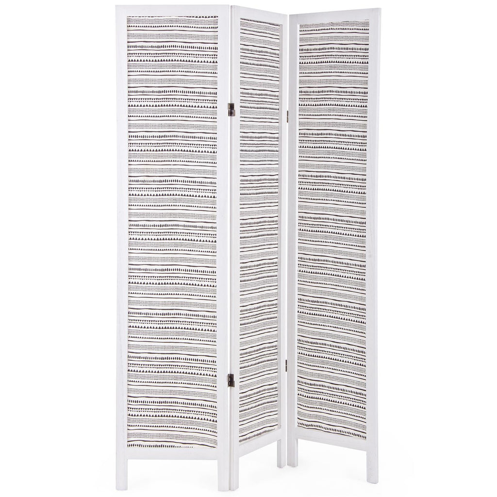 PARAVENTO SEPARÈ 3 PANNELLI PATTERN BIANCO SHABBY IN LEGNO 120 X 170 CM DIVISORIO