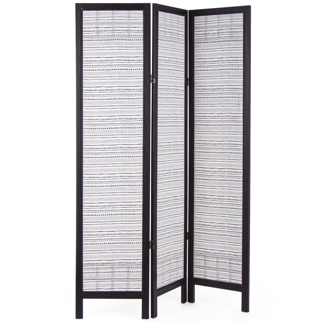 PARAVENTO SEPARÈ 3 PANNELLI TRIANGLE NERO SHABBY IN LEGNO 120 X 170 CM DIVISORIO