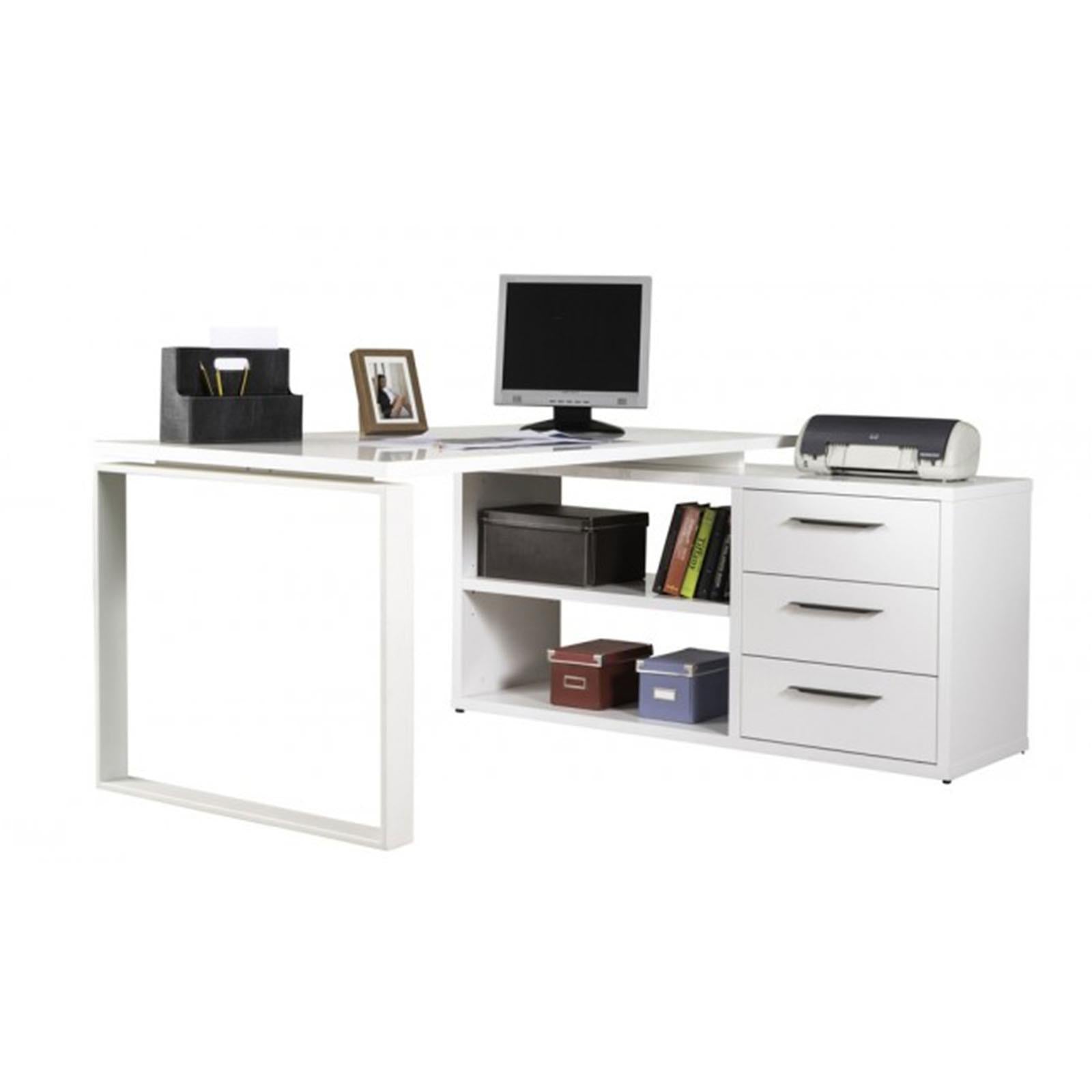 SCRIVANIA ANGOLARE CON CASSETTIERA BIANCO LACCATO DA UFFICIO 170 CM