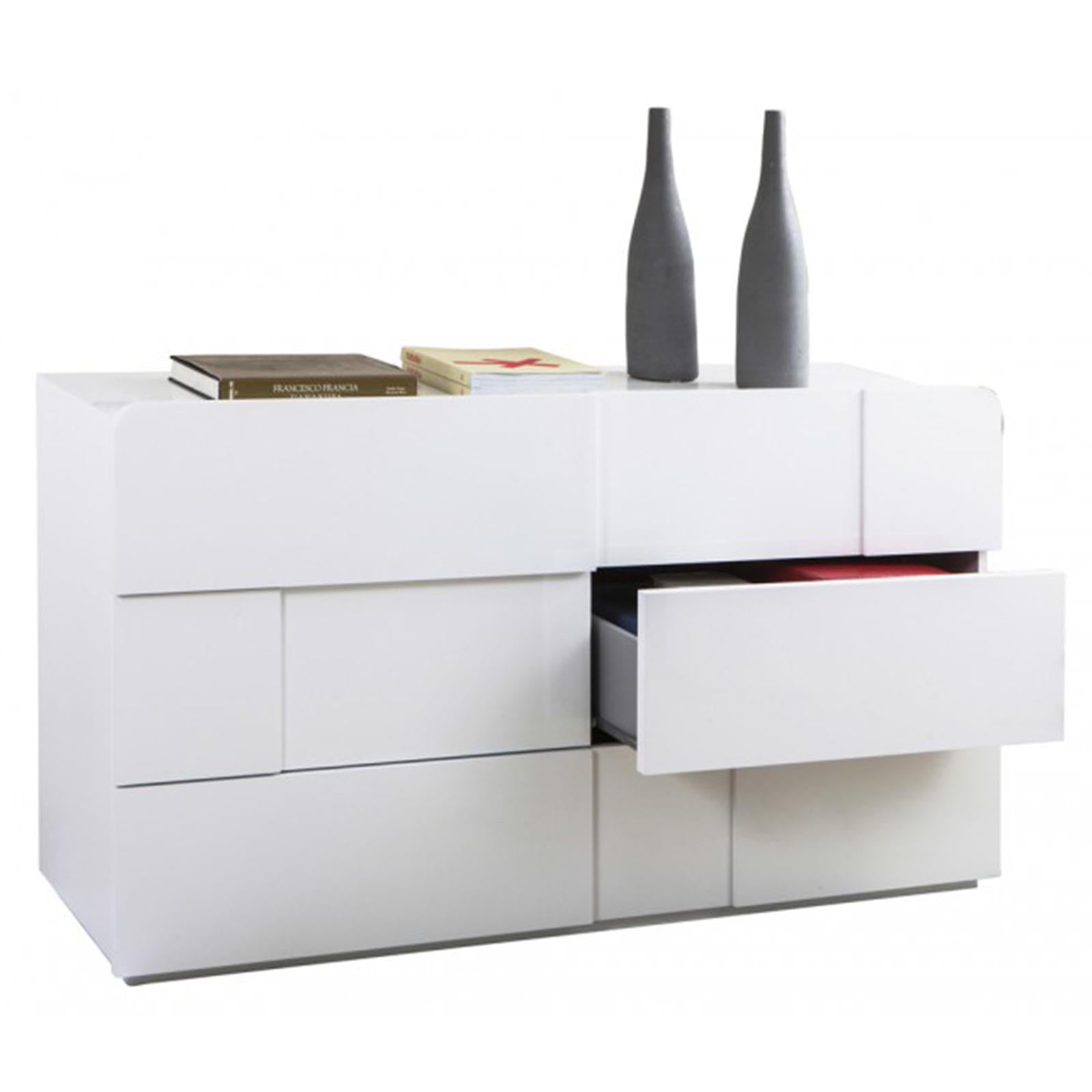 CASSETTIERA CON 6 CASSETTI LACCATO BIANCO LUCIDO CON GUIDE IN METALLO H 82 CM