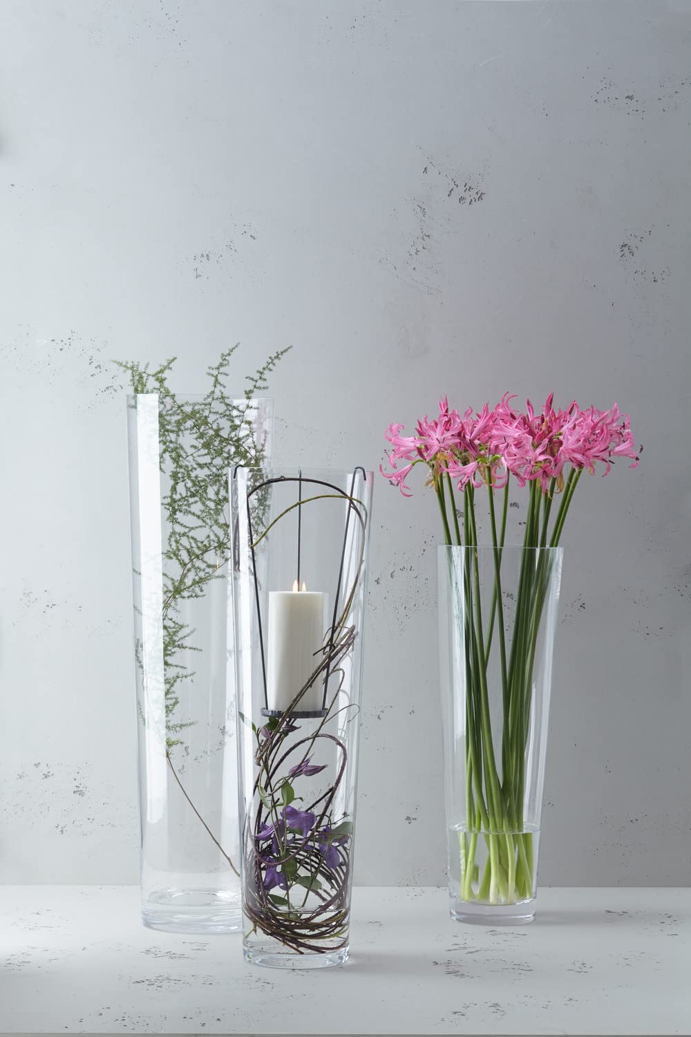 Vaso a cono in vetro trasparente per piante e fiori da interno h 70 cm –