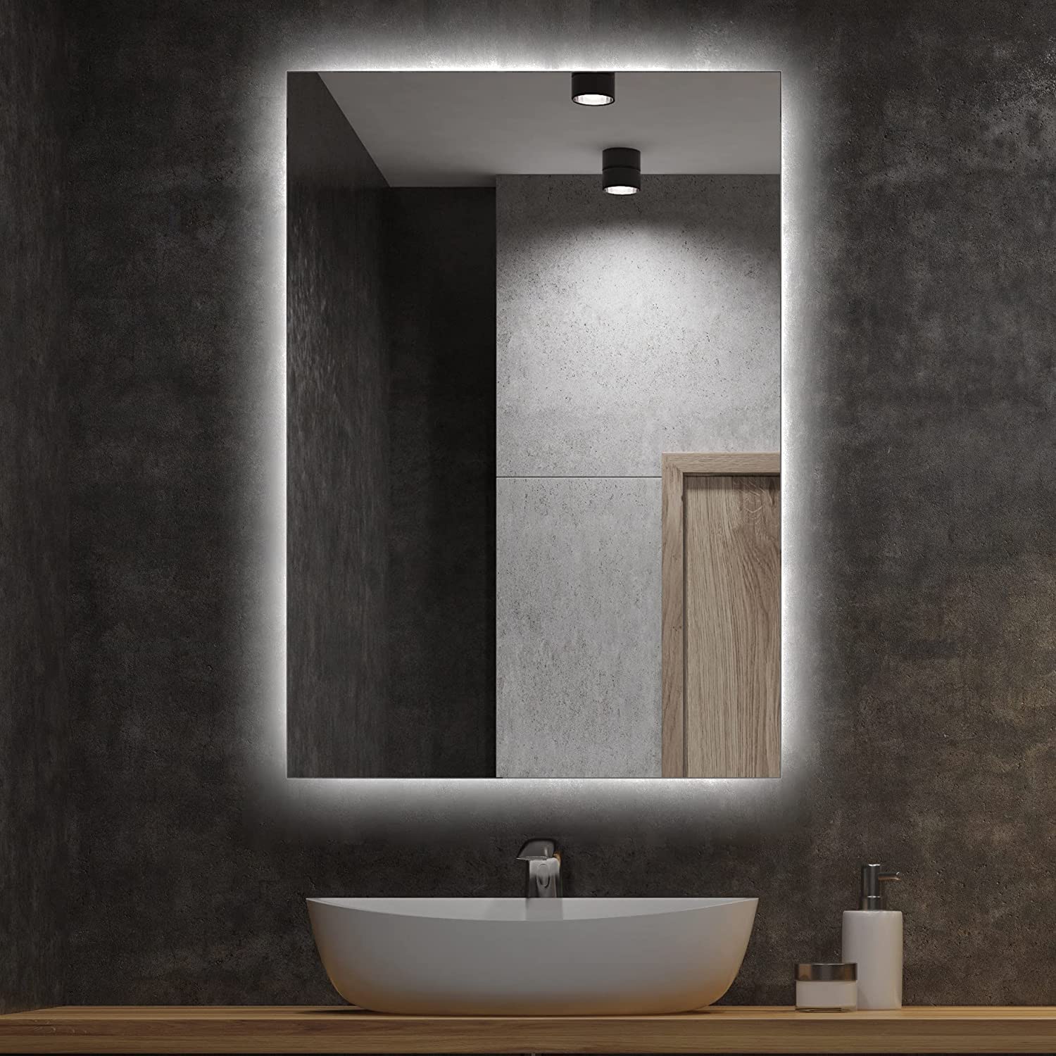 Specchio retroilluminato rettangolare da bagno a LED prodotto Artigian –