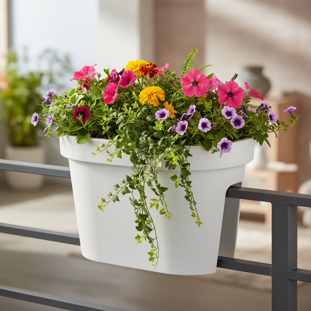 Fioriera Aiuola Rialzata Piante Fiori Giardino E 4 Vasi 2 Pezzi Resina Intrecciata Bianco 02 0001360