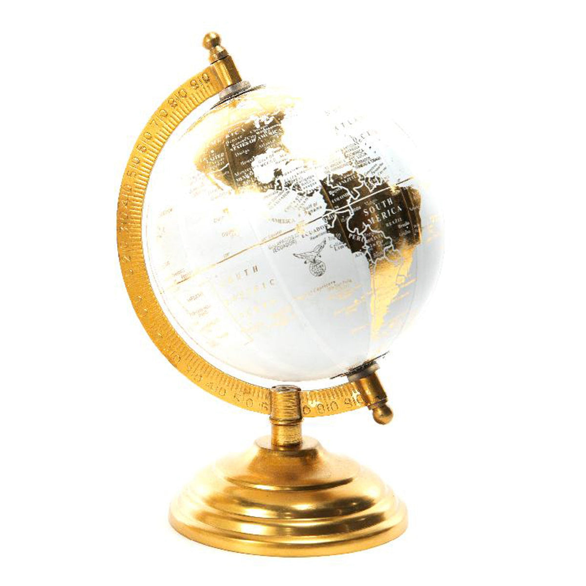 Mappamondo Lesser & Pavey, Finiture Oro E Nero, Altezza 19 Cm, Base In Metallo Con Feltro